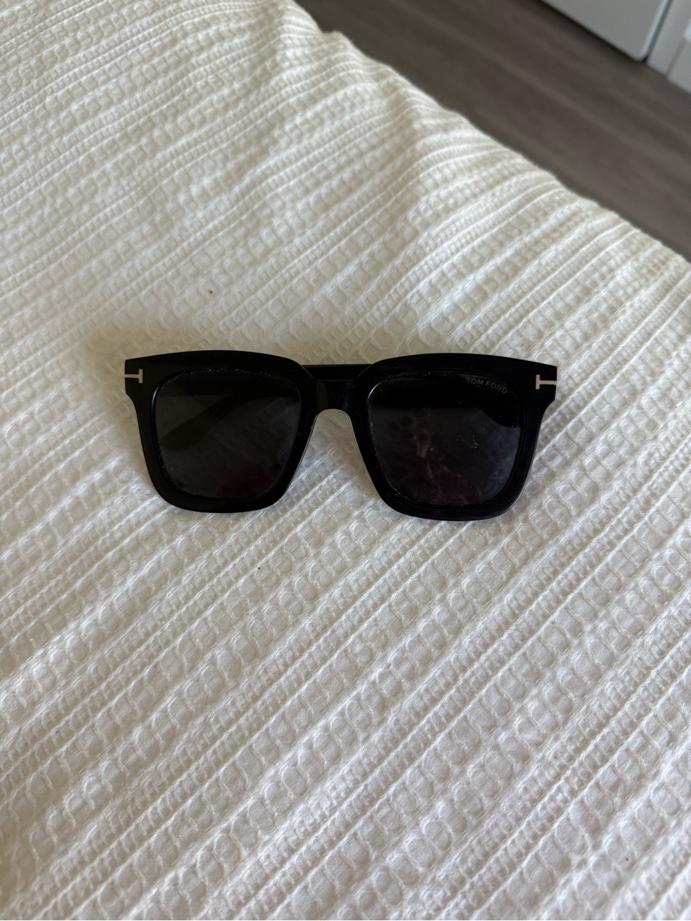 Tom Ford Black Oversized Square Sunglasses with Silver T Accents